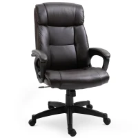 HOMCOM Fauteuil de bureau chaise de bureau ergonomique réglable roulettes pivotant 360° revêtement synthétique PU 64 x 73 x 106-115,5 cm chocolat(m-11)