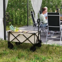 Outsunny Tuinwagen 100 kg Belastbaar, Opvouwbare Transportkar met Uitneembare Doek, 90 x 48 x 92 cm - Beige(m-9)