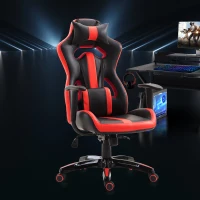 HOMCOM Silla Gaming Profesional Silla de Juego Oficina Ergonómica Estilo Deportivo Giratorio Reposacabezas y Cojín Lumbar Reclinable Altura Ajustable Cuero Sintético PU(m-2)