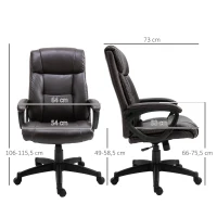 HOMCOM Fauteuil de bureau chaise de bureau ergonomique réglable roulettes pivotant 360° revêtement synthétique PU 64 x 73 x 106-115,5 cm chocolat(m-3)