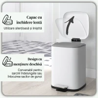 HOMCOM Coș de gunoi de 12L cu pedală și închidere silențioasă, din metal și PP, 24.5x32x34.5 cm, alb(m-5)