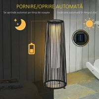 Outsunny Lanternă Solară de Grădină LED cu Panou de Încărcare din Ratan și Metal, Ø21.5x61cm, Negru(m-4)