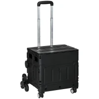 HOMCOM Winkelwagen Winkeltrolley, Trappenklimmer, Opvouwbaar, Telescopische Greep, tot Max. 65 Kilo Belastbaar, Zwart(m-1)