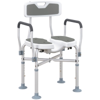 HOMCOM Silla de Ducha con Asiento Ranurado Altura Regulable Antideslizante Respaldo y Reposabrazos Carga 136 kg Gris