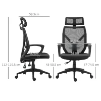 HOMCOM Fauteuil de bureau manager grand confort dossier ergonomique inclinable hauteur assise réglable pivotant tissu maille noir(m-3)
