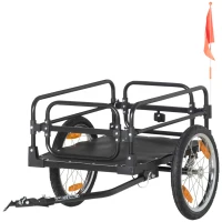 HOMCOM Remorcă pentru bicicletă de 70L cu 2 roți de 16", 2 reflectoare și steguleț, din oțel și PE, 125x64x53.5 cm, negru(m-12)