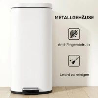 HOMCOM 30L keukenafvalemmer pedaalemmer met deksel, soft-close en openhoudfunctie voor keuken en thuis(m-7)
