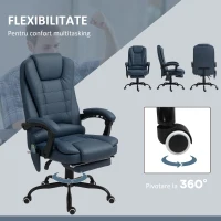 Vinsetto Fotoliu de birou cu 7 puncte de masaj și suport pentru picioare, din piele PU și oțel, 67x67x111-121 cm, albastru(m-7)