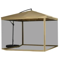 Outsunny parasol met muskietennet, inclusief Handslinger, ventilatieopening, 296 cm x 296 cm x 272 cm, wit+ zwart(m-1)