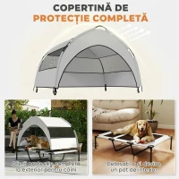 PawHut Pat pentru Câini cu Copertină Detașabilă pe 3 Laturi, din Poliester și Oțel, 106x76x94 cm, Gri Deschis și Negru(m-4)