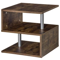 HOMCOM Mesa Auxiliar en Forma de S con Estantes a 3 Niveles Estilo Industrial para Salón 48x48x48 cm Marrón Rústico(m-11)