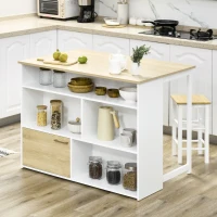 HOMCOM Isla de Cocina con Ala Abatible Mesa de Bar Alta con Múltiples Compartimentos 116x79,5x91 cm Blanco(m-2)