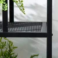 Outsunny plantenrek, plantentrap met 4 treden, bloemenrek op meerdere niveaus, plantenstandaard voor tuin, balkon, metaal, zwart, 91 x 25 x 83 cm(m-9)
