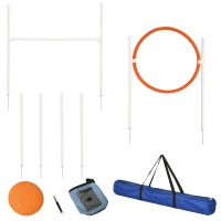 PawHut 5-delige behendigheidsset, inclusief springhorde, springring, frisbee, in hoogte verstelbaar, met draagtas(m-1)
