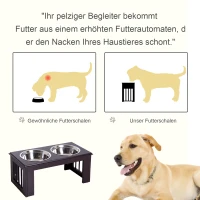 PawHut Verhoogde hondenbak voerbak huisdier rvs voerbakken MDF koffie(m-4)