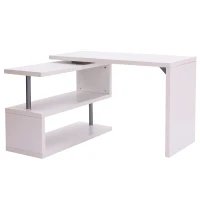 HOMCOM Bureau informatique table informatique table de salle à manger modulable avec bibliothèque adjacente design contemporain mélaminé métal chromé blanc(m-1)