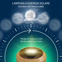 Outsunny Lampada Solare da Giardino con Illuminazione LED, in Acciaio e Rattan PE, Ø34x130 cm, Giallo(m-5)