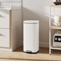 HOMCOM 30L Kitchen Bin, Compact Pedal Bin with Soft-Close and Stay-Open Lid, Removable Bucket for Kitchen, Home, Office, White(m-9)
