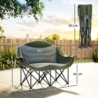 Outsunny Opvouwbare Dubbele Campingstoel – Tot 250 kg Belastbaar – Groen – Met Bekerhouder(m-3)