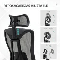 Vinsetto Silla de Escritorio de Malla con Reposacabezas Ajustable Soporte Lumbar y Reposabrazos 3D 70x66x128 cm Gris(m-7)