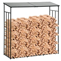 Outsunny Abri-bûches support pour bois de chauffage range-bûches en métal et polycarbonate 185 x 67 x 185 cm noir(m-1)