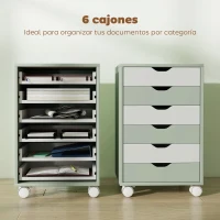 HOMCOM Cajonera Escritorio Archivador Móvil con 6 Cajones Ruedas Guías Deslizantes Silenciosas para Oficina Casa Verde(m-4)