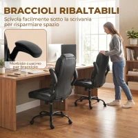 HOMCOM Sedia Ufficio Girevole, Funzione Dondolo, Braccioli Ribaltabili, Schienale Alto, Altezza Regolabile, Nero(m-7)