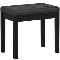 HOMCOM Pianokruk met Opbergruimte, Kunstleder Bekleed, Gestikte Knopen, Rubberhouten Poten, Zwart(m-1)