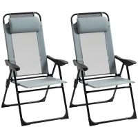 Outsunny 2-delige set inklapbare ligstoelen, weerbestendig, 5-voudig verstelbare rugleuning, metalen frame, grijs(m-10)