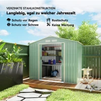 Outsunny gereedschapsschuur, tuinhuisje, met schuifdeuren, fundering, weerbestendig, staal, groen, 213 x 130 x 185 cm(m-4)