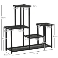 Outsunny plantenrek, plantentrap met 4 treden, bloemenrek op meerdere niveaus, plantenstandaard voor tuin, balkon, metaal, zwart, 91 x 25 x 83 cm(m-3)