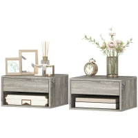 HOMCOM Lot de 2 tables de chevet murales, tables de nuit, tiroir, compartiment ouvert, plateau, 37 x 32 x 21 cm, gris(m-12)