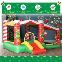 Outsunny kerstmis opblaasbaar springkasteel met waterbassin trampoline kleine glijbaan voor 3 kinderen springkasteel met blazer voor 3-8 jaar kleuterschool Oxford stof polyester rood + groen 325 x 270 x 175 cm(m-5)