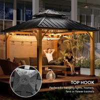 Outsunny 3.5 x 3.5m Outdoor Hardtop Gazebo Canopy with Two-tier Metal Roof and Solid Wood Frame Outdoor Patio Shelter for Patio, Garden, Black(m-16)