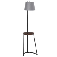 HOMCOM 165cm Unique Floor Lamp & Middle Wood Shelf Industrial Style Steel Frame Curved Base Home Office Lighting Storage Brown&Black(m-1)