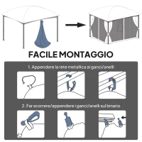 Outsunny Zanzariera per Gazebo Tende di Ricambio Universale con Cerniere, 335x207cm - Nero e Beige(m-4)