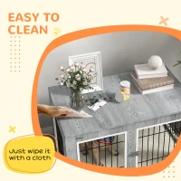 PawHut Dog Crate Furniture End Table, with Washable Cushion, Double Doors, for Medium/Large Dogs, Grey(m-7)