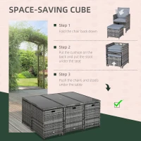 Outsunny 10 Seater Rattan Cube Garden Furniture Set with Parasol Hole, Rattan Dining Set with Cushions, Outdoor Dining Table and Chairs with Rectangular Glass Top Table for Patio, Mixed Grey(m-4)