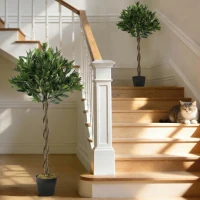 Outsunny Artificial Bay Laurel Topiary Trees with Twisted Trunk, Realistic Lush Topiary Ball Tree with Weighted Pot, Set of 2(m-13)