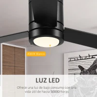 HOMCOM Ventilador de Techo Motor AC 48W con Luz LED Mando a Distancia 3 Velocidades y 3 Aspas de Madera Ø112x25 cm Negro(m-5)