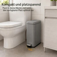 HOMCOM Metalen prullenbak, afvalbak, inhoud van 5 liter, met voetpedaal, met binnenemmer, grijs(m-4)