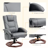 HOMCOM Massagestoel met hocker, ligfunctie, afstandsbediening, draaibaar, lederlook, tot 150 kg, donkergrijs(m-7)