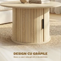 HOMCOM Măsuță de cafea rotundă Ø80 cm, cu spațiu de depozitare, bază tip coloană cu șipci, lemn natural(m-4)