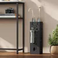 HOMCOM Portaombrelli Quadrato Stilizzato in Metallo con Vassoio Antigoccia Rimovibile e 4 Ganci, 15.5x15.5x49 cm, Nero(m-10)