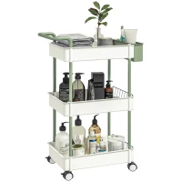 HOMCOM Trolley, 3 verdiepingen, hangmand, duwhandgreep, 4 wielen, metalen frame, wit, 50 x 29,4 x 77 cm(m-11)