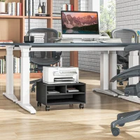 HOMCOM Mobile Porta Stampante a 2 Ripiani in Legno con Ruote per Ufficio e Studio, 47x40x22.5cm, Nero(m-5)