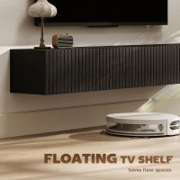 HOMCOM 140cm Floating TV Stand, Wall Mount TV Unit with Cable Management Hole, Fits up to 72" TV, Black(m-4)
