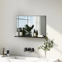 kleankin Specchio Bagno da Parete con Mensola Design Moderno e Multiuso, 60x12x40 cm, Nero(m-10)