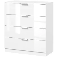 HOMCOM High Gloss 4-Drawer Chest of Drawers, Space-Saving Bedroom Storage Unit with Smooth Runners, White(m-1)