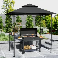 Outsunny Grillpaviljoen met LED-verlichting 240 x 150 x 258 cm Waterafstotend en Vlamvertragend Tuinpaviljoen met Dubbellaagsdak(m-2)
